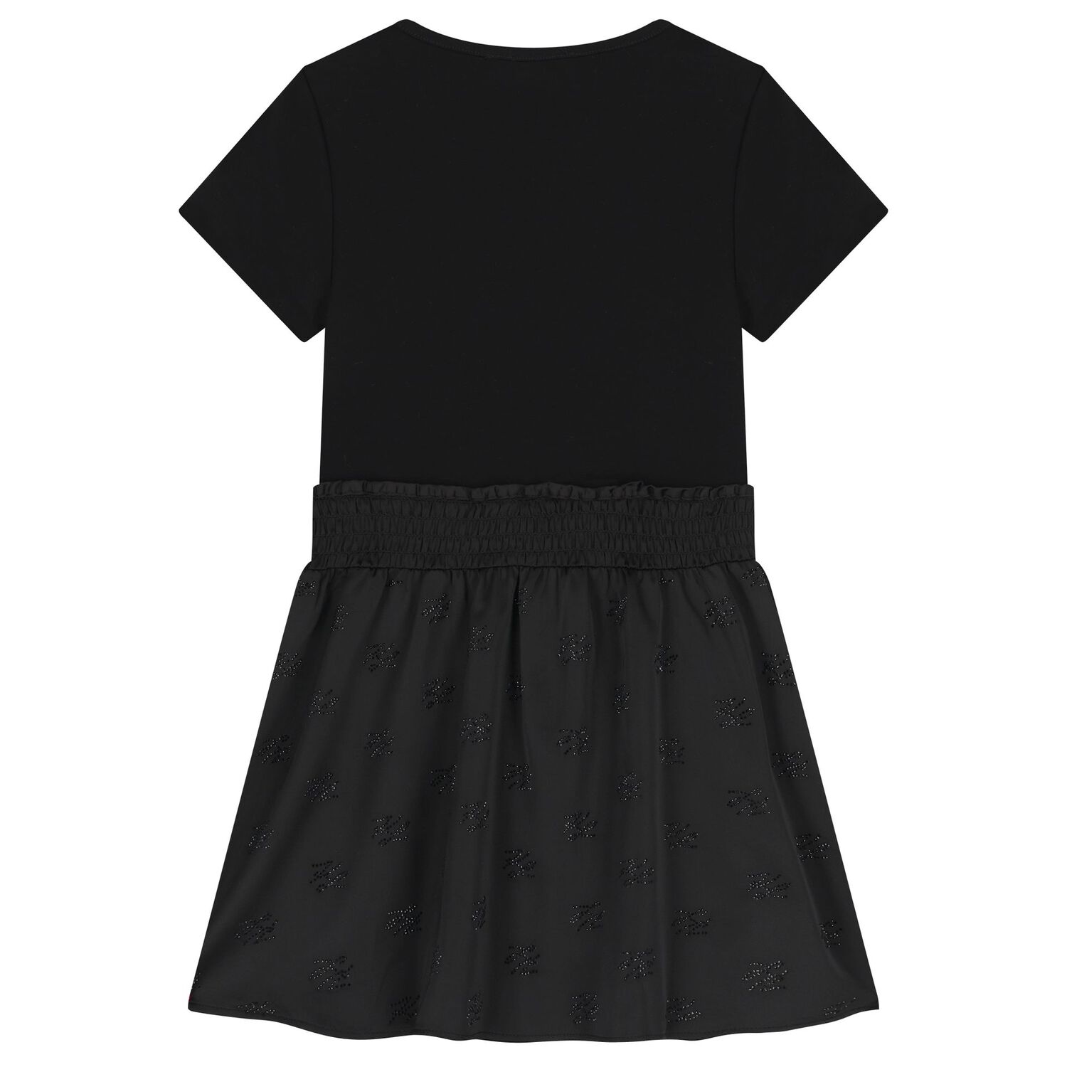 Mini Me Girls Black Logo Rhinestone Dress, 1, hi-res