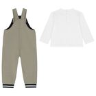 Younger Boys Green & White Ikonik Karl Dungaree Set , 1, hi-res