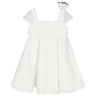 Girls White Bow & Flower Dress, 1, hi-res