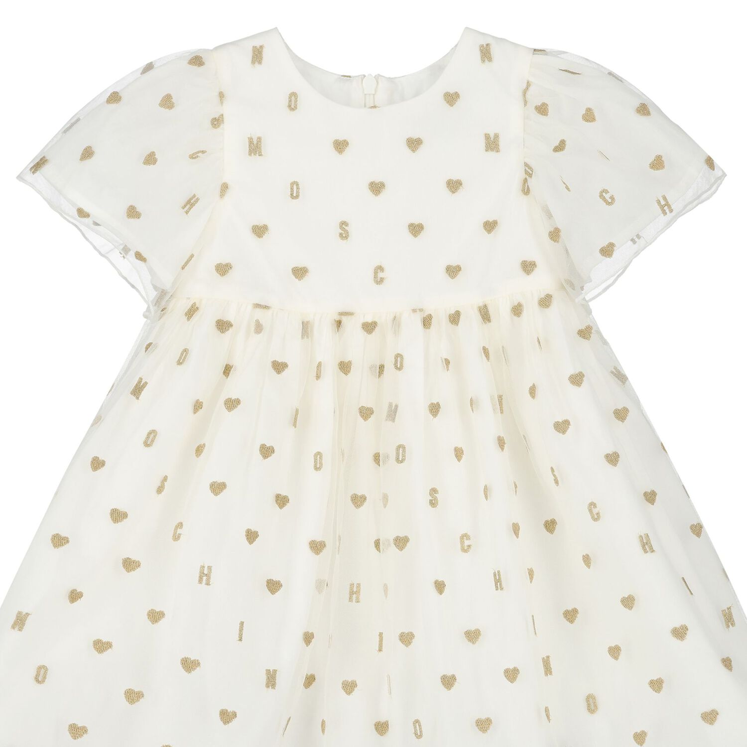 Younger Girls Ivory Logo & Hearts Tulle Dress, 1, hi-res image number null