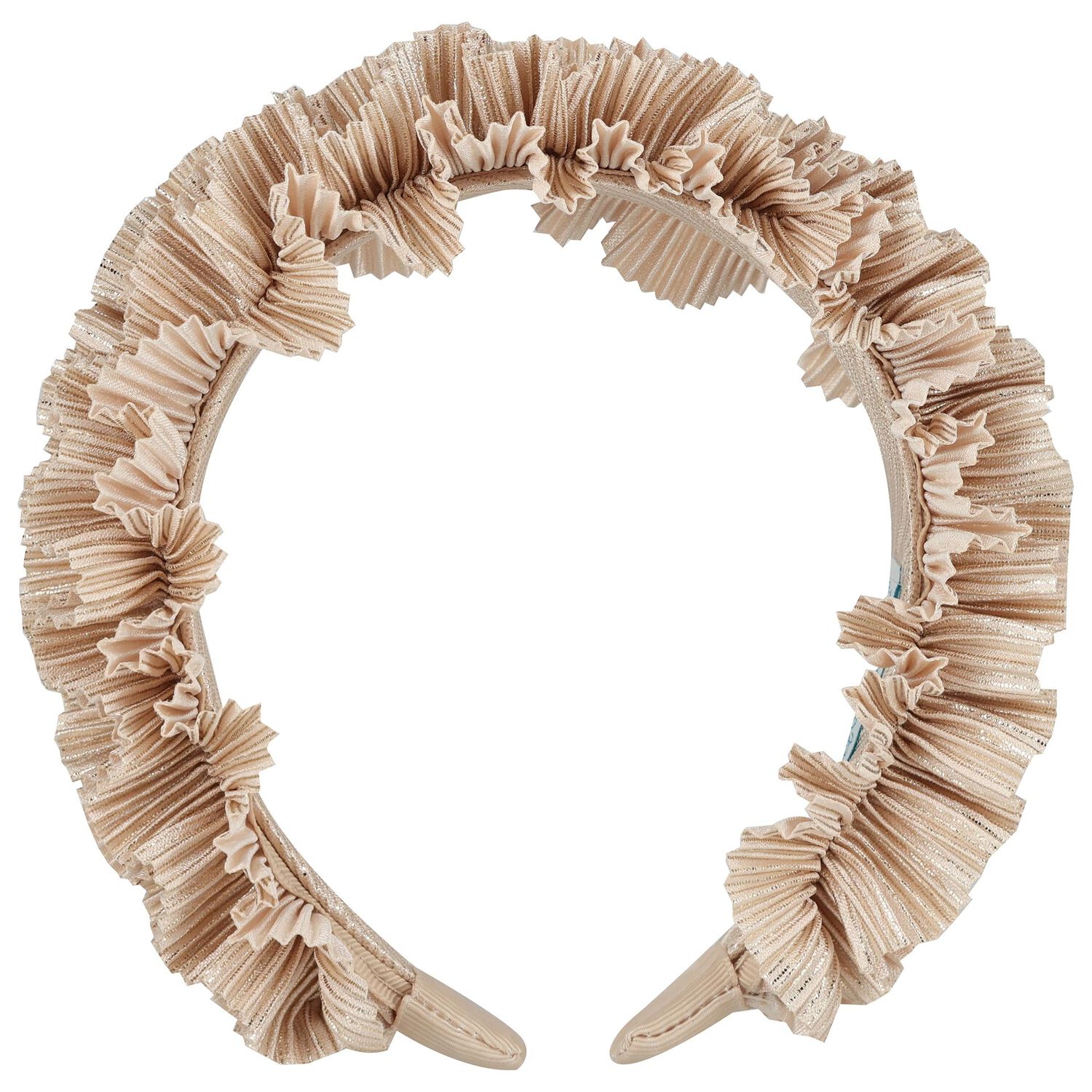 Girls Gold Pleated Ruffled Headband, 3, hi-res