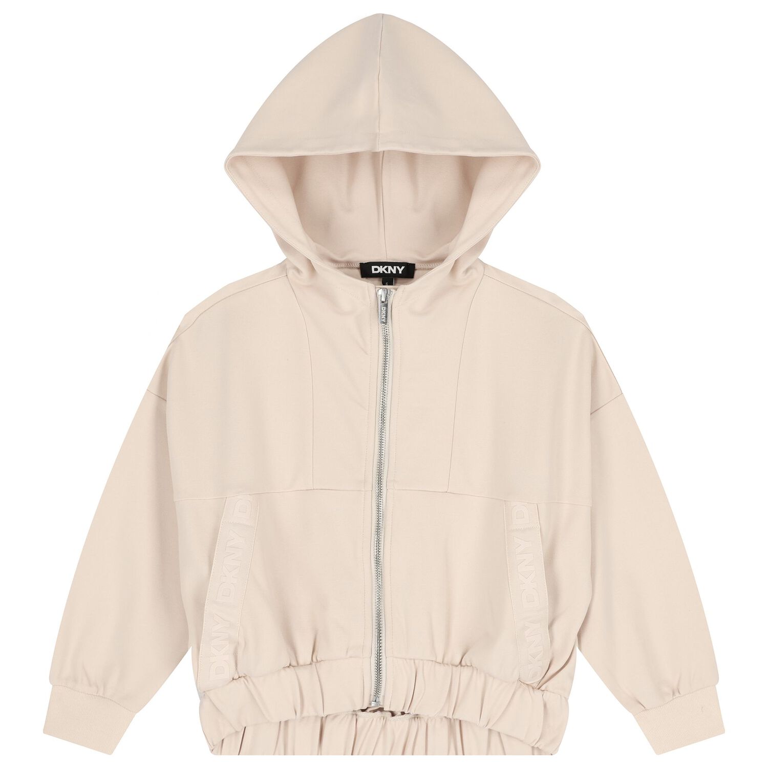 Girls Beige Logo Hooded Zip-Up Top, 2, hi-res image number null