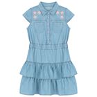 Girls Blue Denim Polo Logo Dress, 1, hi-res