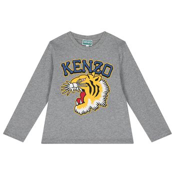 Boys Grey Tiger Logo Long Sleeve Top