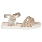 Girls Gold Logo Sandals , 1, hi-res