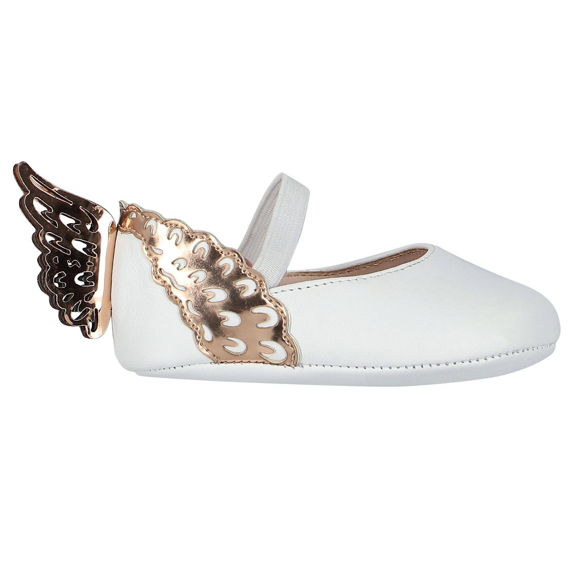 Sophia Webster Mini Baby Girls White Gold Pre Walker Shoes Junior Couture UK
