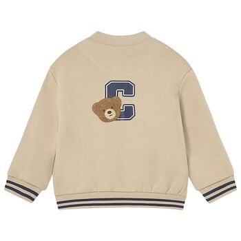 Younger Boys Beige Teddy Bear Zip Up Top