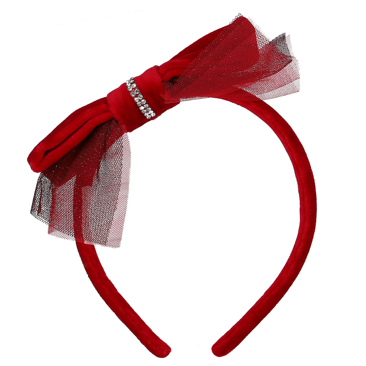 Girls Red Tulle Bow Headband, 1, hi-res image number null