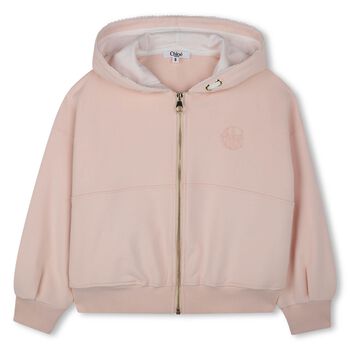 Girls Pink Logo Hooded Zip Up Top