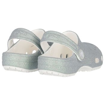 Girls Silver Iridescent Glitter Classic Clogs Sandals