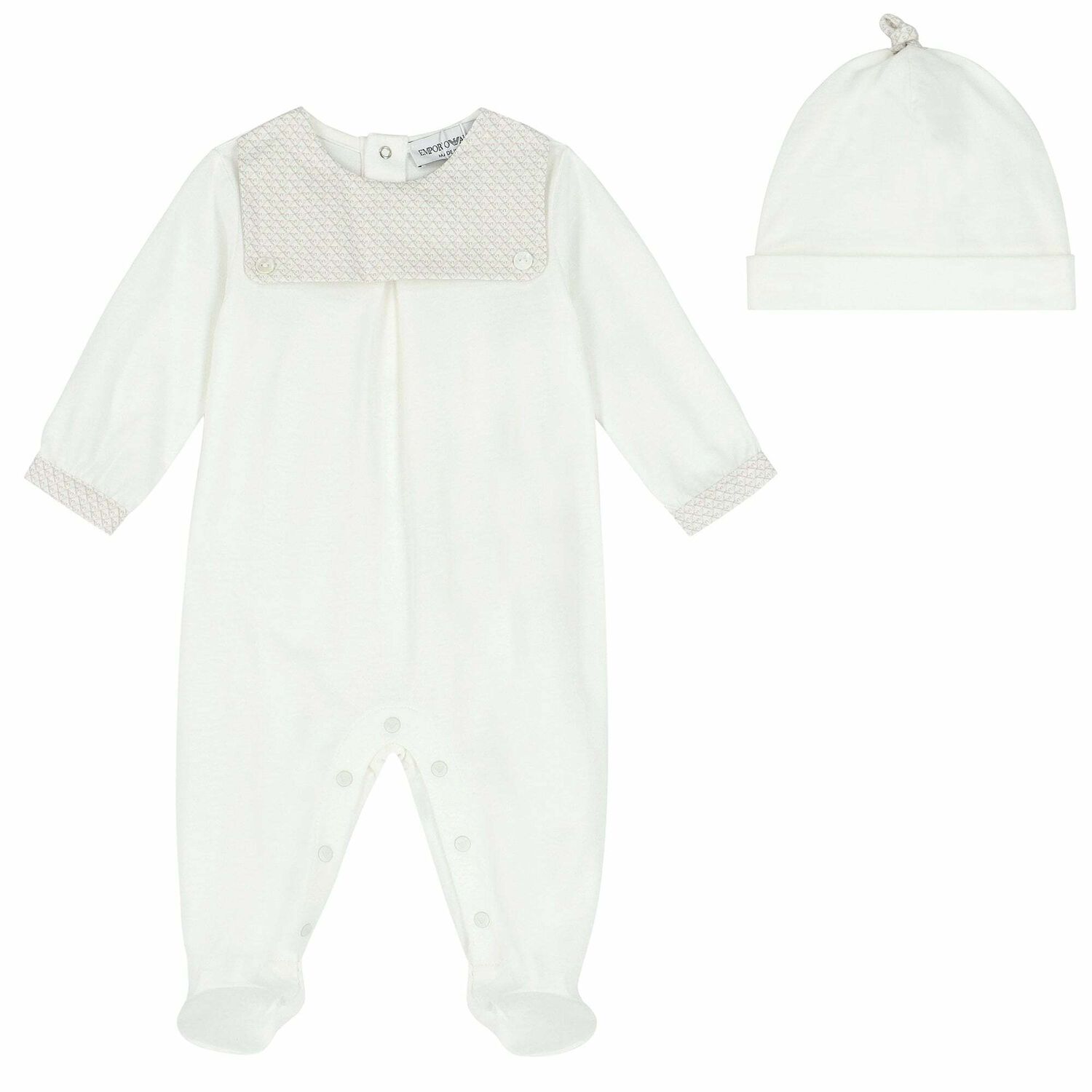 Ivory & Beige Logo Babygrow & Hat Set, 3, hi-res