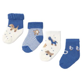 Baby Boys Blue & Ivory Socks ( 4 Pack )
