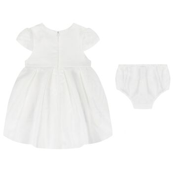 Baby Girls White Flower Satin Dress Set