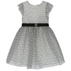 Girls Ivory & Black Logo Silk Organza Dress, 1, hi-res