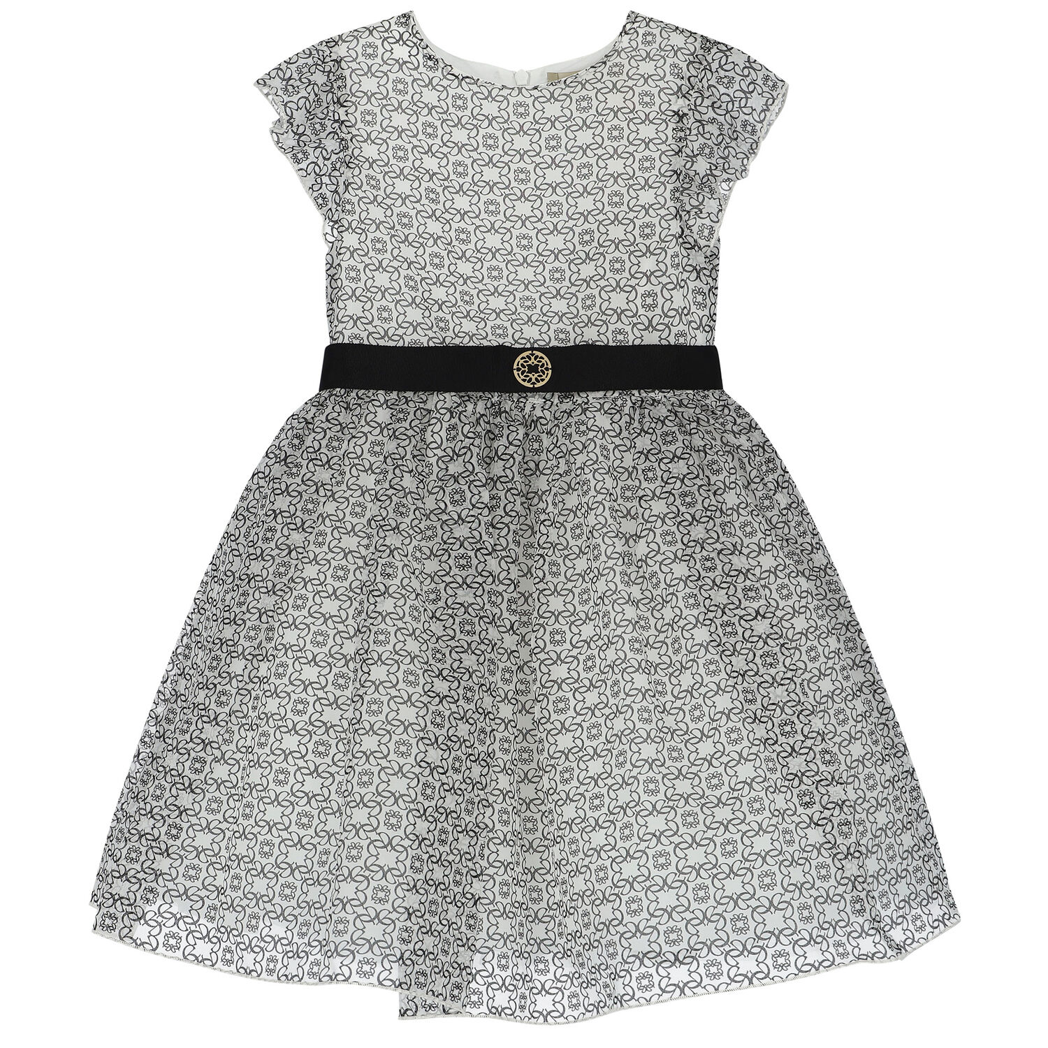 Girls Ivory & Black Logo Silk Organza Dress, 1, hi-res