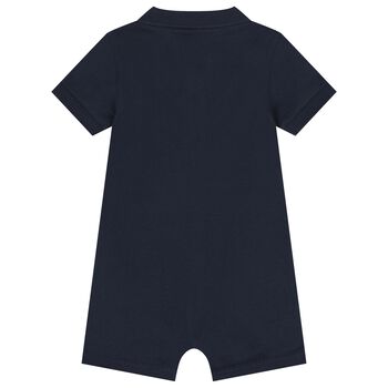 Baby Boys Navy Blue Logo Romper