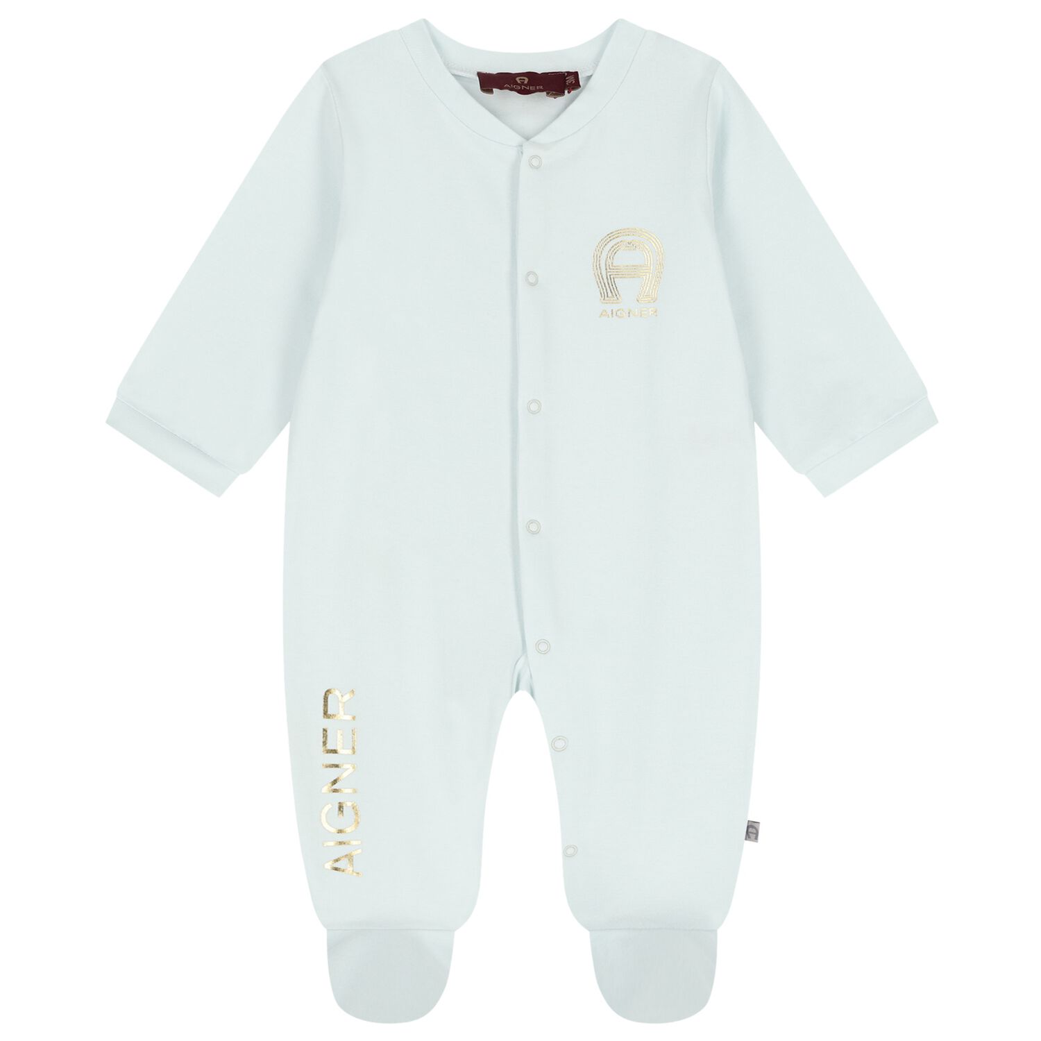 Baby Boys Blue & Gold Logo Babygrow , 2, hi-res