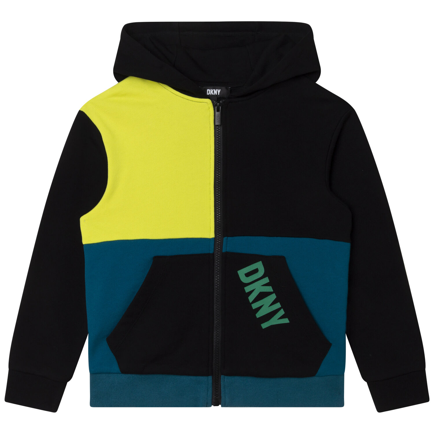 Boys Black, Neon Yellow & Green Logo Zip Up Top, 2, hi-res