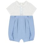 Baby Boys White & Blue Romper, 1, hi-res