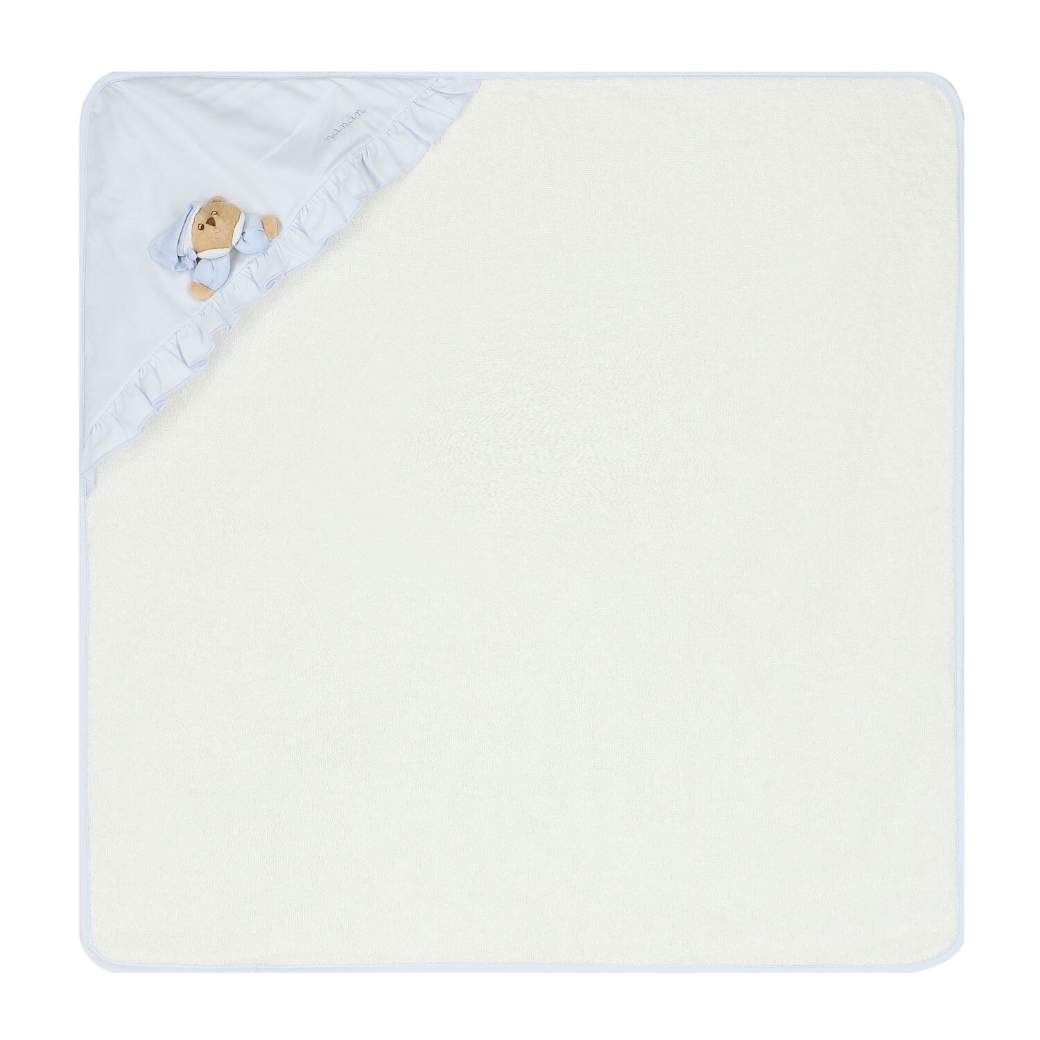 Baby Boys White & Blue Teddy Bear Hooded Towel, 1, hi-res image number null