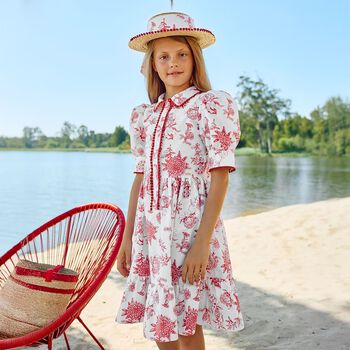 Girls White & Red Floral Dress 