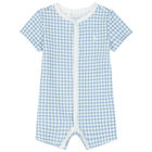 Baby Boys White & Blue Gingham Logo Romper Gift Set, 1, hi-res
