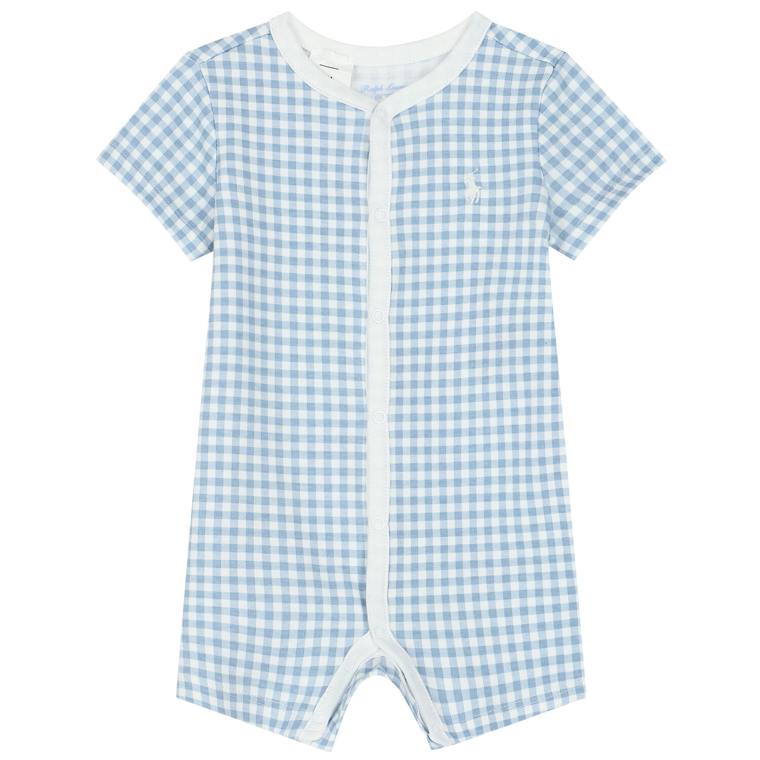 Baby Boys White & Blue Gingham Logo Romper Gift Set, 1, hi-res