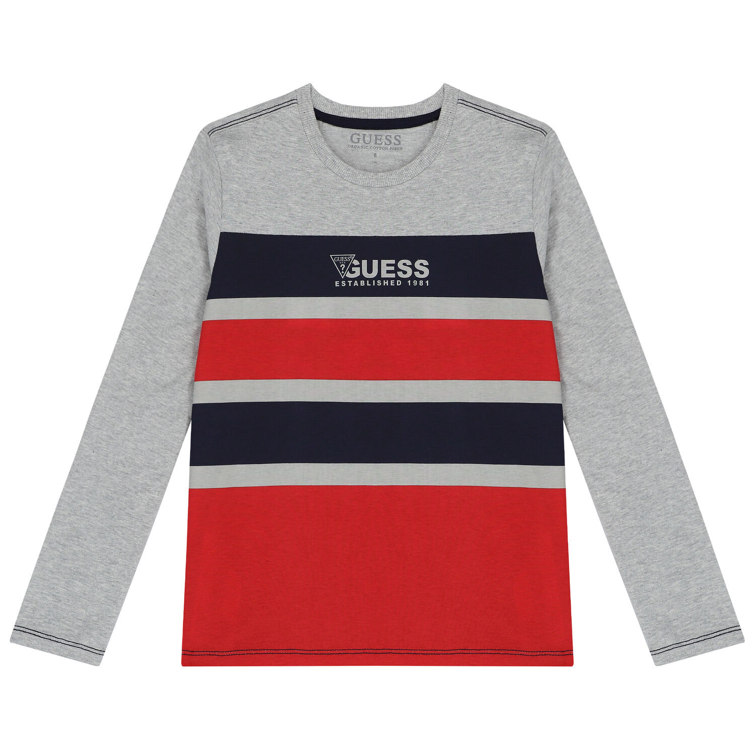 Boys Grey, Navy & Red Logo Long Sleeve Top, 2, hi-res image number null