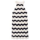 Girls Ivory & Black Zigzag Knitted Dress, 2, hi-res