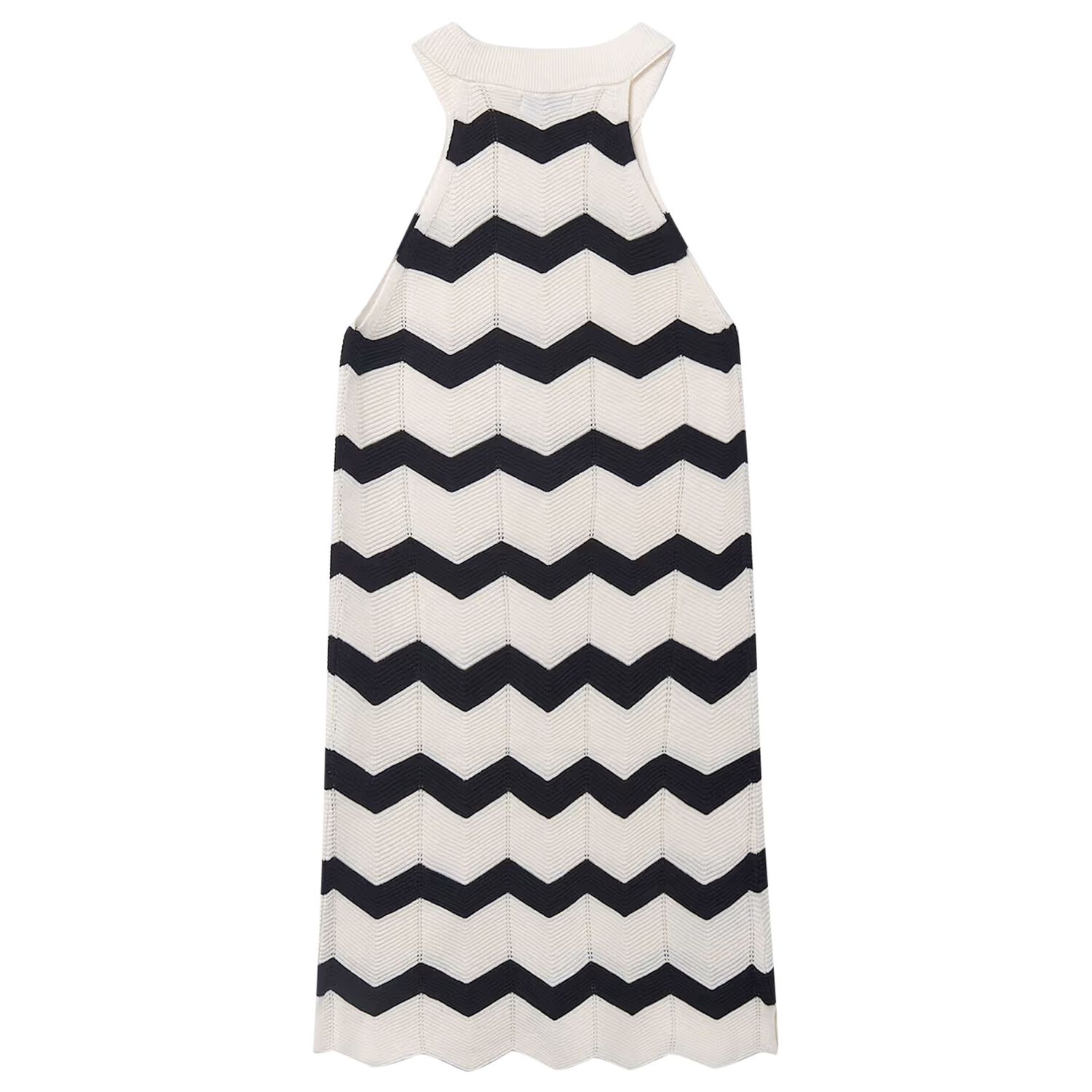 Girls Ivory & Black Zigzag Knitted Dress, 2, hi-res