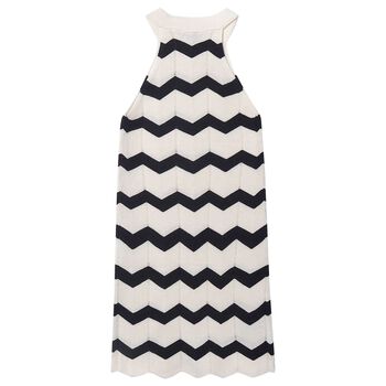 Girls Ivory & Black Zigzag Knitted Dress