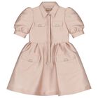 Girls Pink Satin Puff Sleeve Dress, 1, hi-res