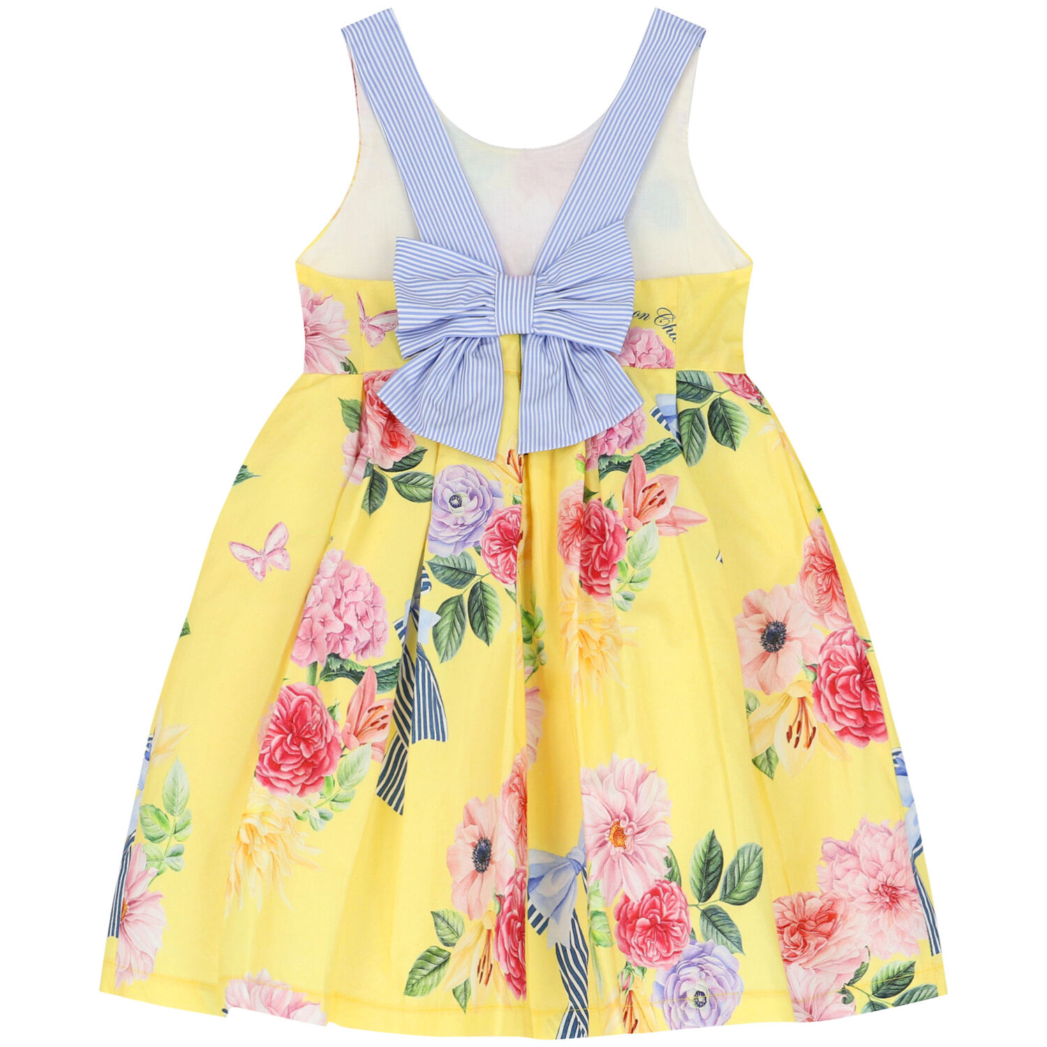 Girls Yellow Floral & Bow Dress, 1, hi-res
