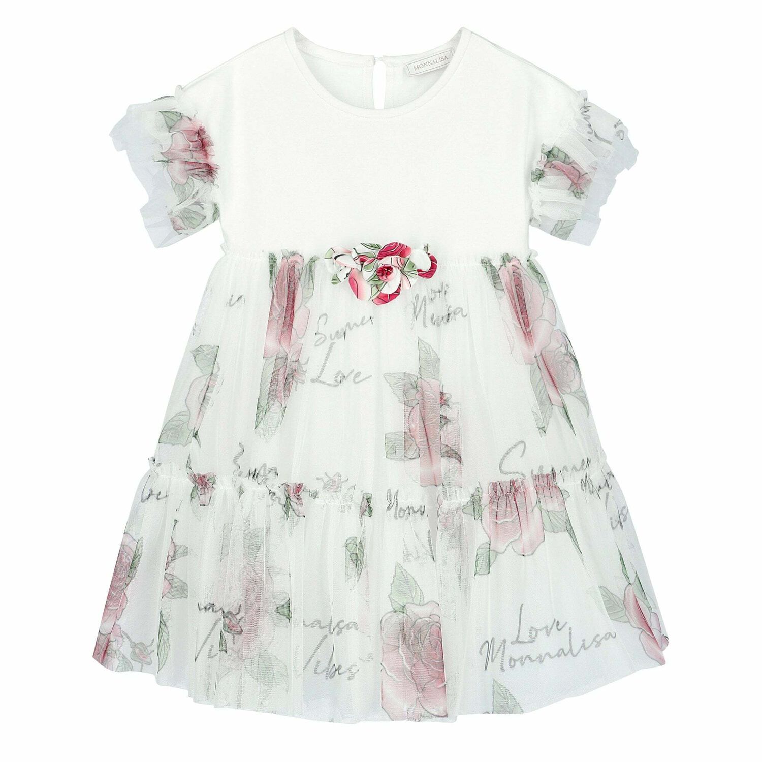 Girls White Floral Tulle Dress, 1, hi-res image number null