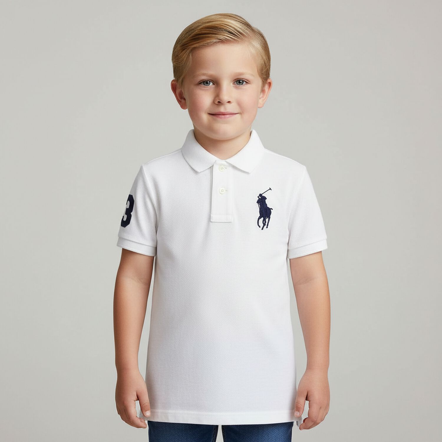 Boys White Logo Polo Shirt , 1, hi-res