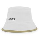 Baby Boys Beige & White Reversible Logo Hat , 2, hi-res