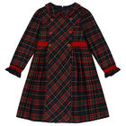 Girls Navy Blue, Green & Red Tartan Dress, 1, hi-res