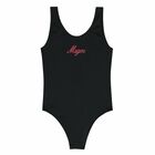 Girls Black Logo Swimsuit, 1, hi-res