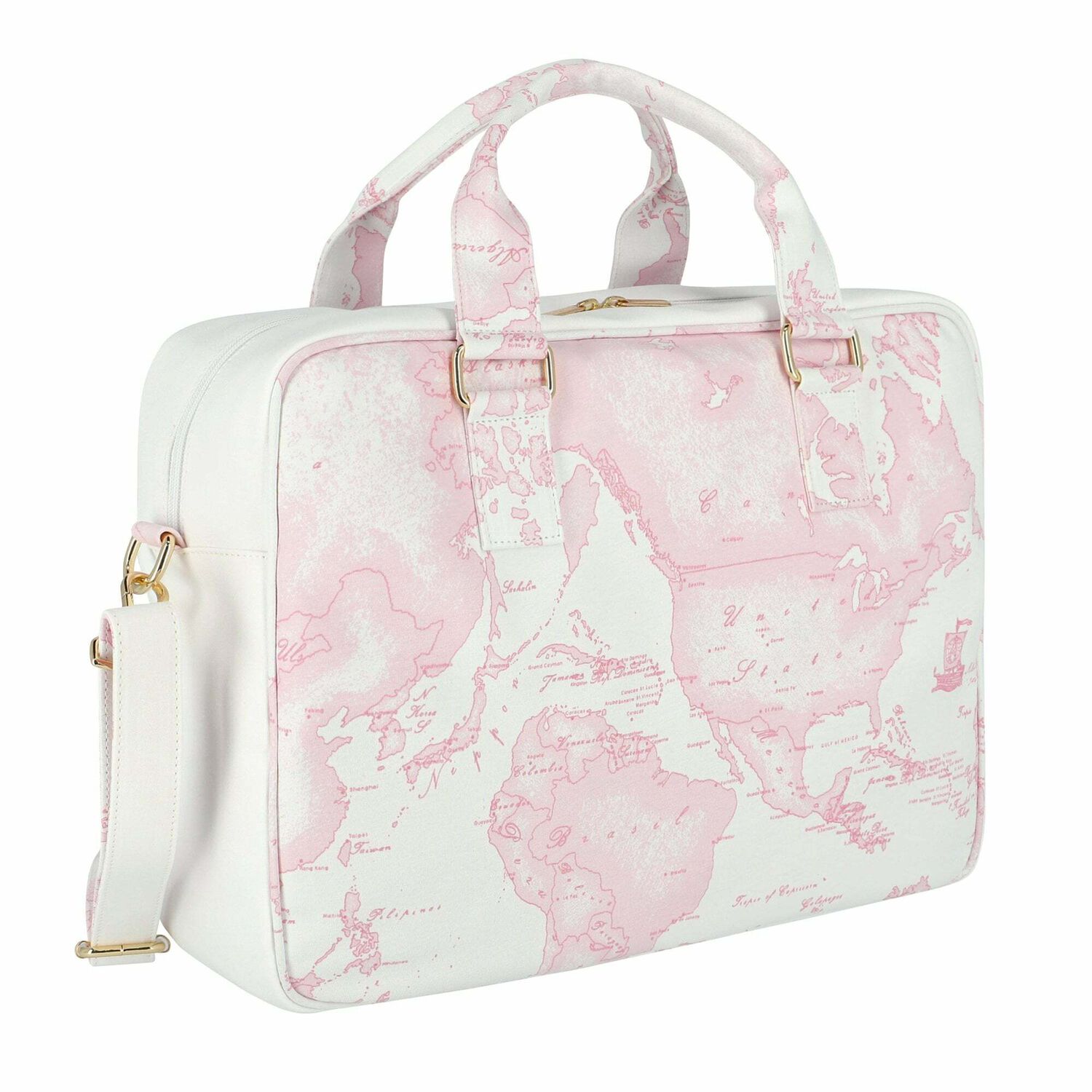 White & Pink Geo Map Baby Changing Bag, 2, hi-res