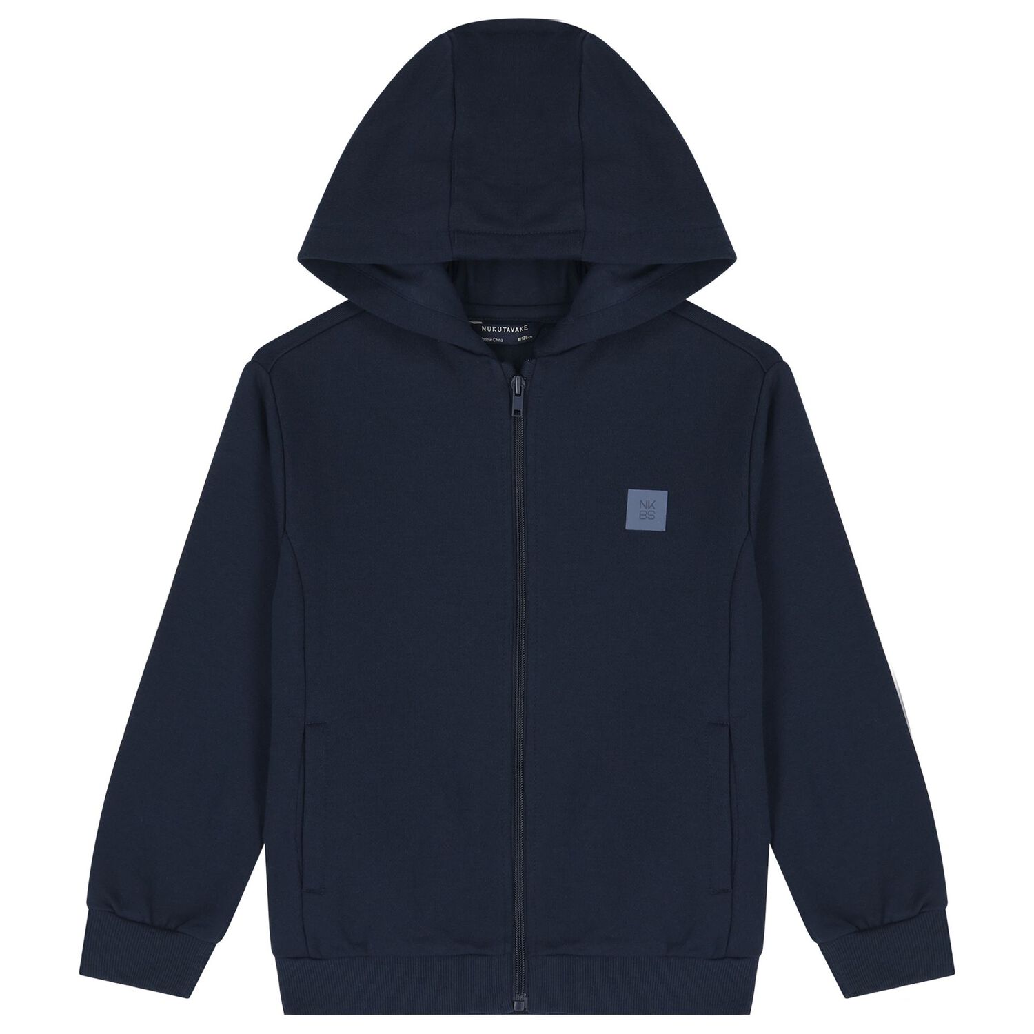 Boys Navy Blue Hooded Zip Up Top, 1, hi-res