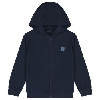 Boys Navy Blue Hooded Zip Up Top