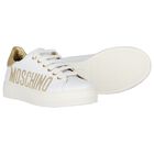Girls White & Gold Logo Trainers, 1, hi-res