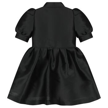 Girls Black Satin Puff Sleeve Dress