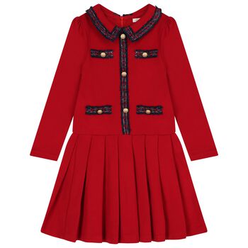 Girls Red & Navy Blue Tartan Dress 
