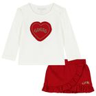 Younger Girls White & Red Skirt Set, 1, hi-res