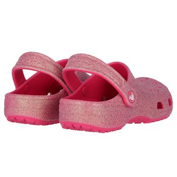 Girls Pink Iridescent Glitter Classic Clogs Sandals