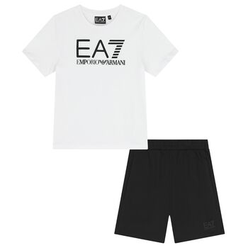 Boys White & Black Logo Shorts Set