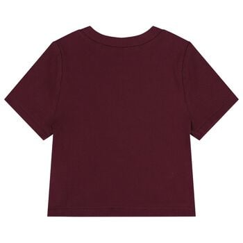 Girls Burgundy Logo Ribbed T-Shirt