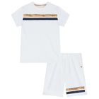 Boys White Logo Shorts Set, 1, hi-res