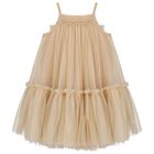 Girls Gold Embellished Tulle Dress, 1, hi-res
